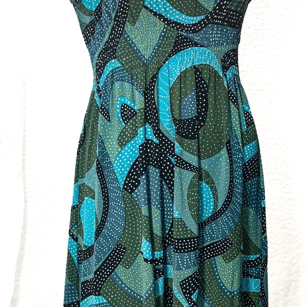 BCBGMaxAzria Dress Abstract Geometric Print Sleeveless Midi Blue Green Small NWT - Picture 11 of 13